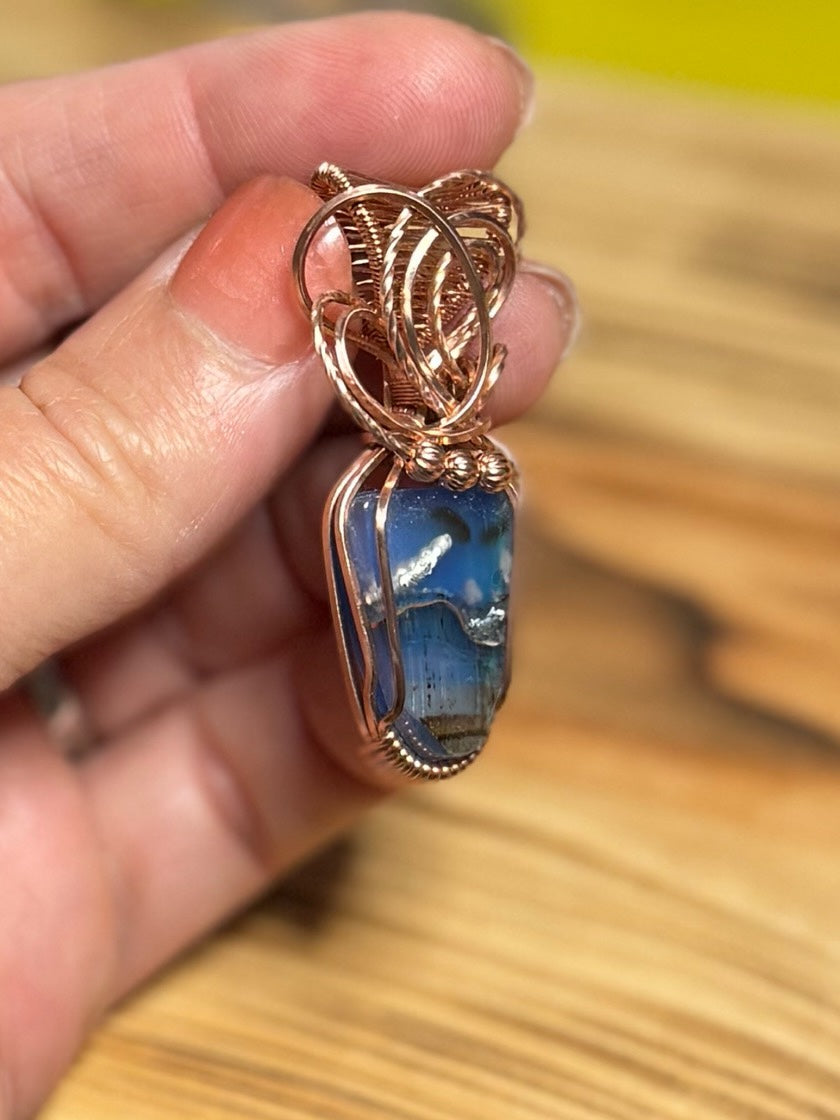 Chrysocolla w/Natural Copper and Aurora Opal in Copper