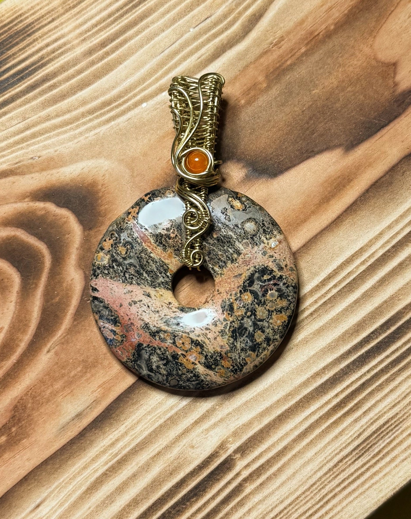 Leopard Jasper & Orange Agate in Brass