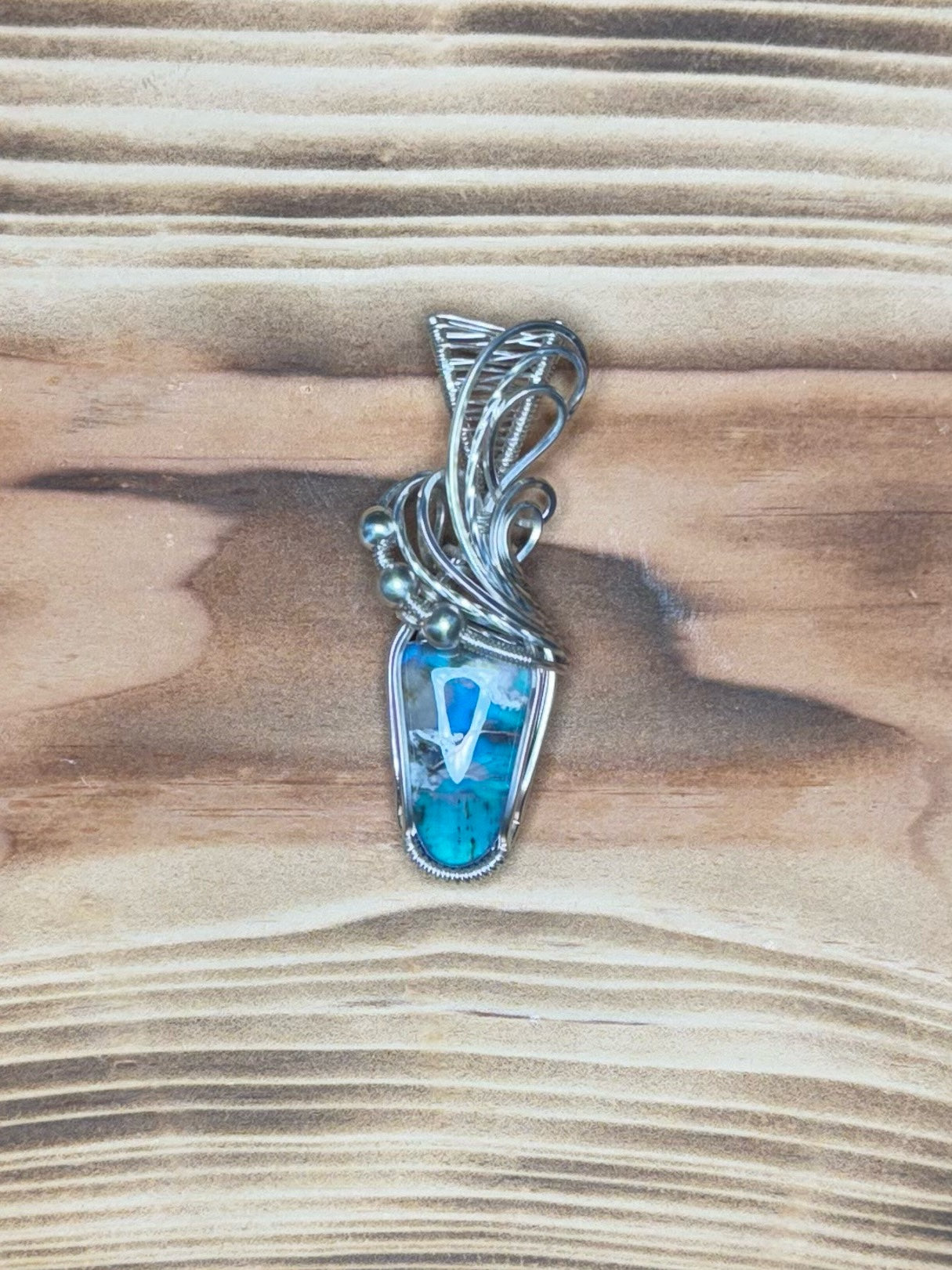 Chrysocolla w/Natural Copper & Aurora Opal in Sterling Silver