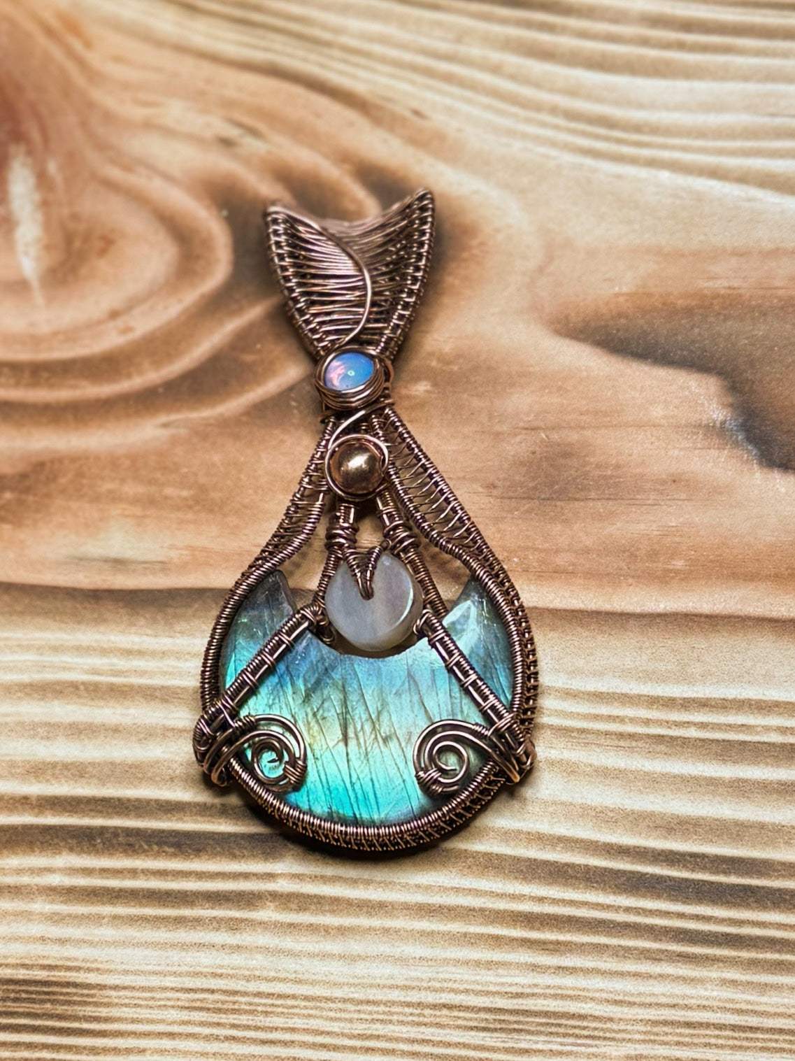 Labradorite, Moonstone & Opalite in Copper