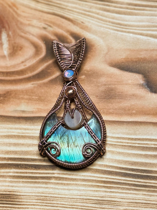 Labradorite, Moonstone & Opalite in Copper
