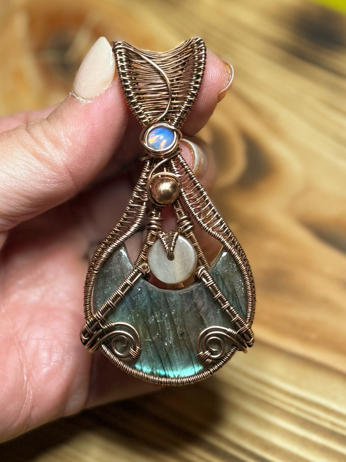 Labradorite, Moonstone & Opalite in Copper