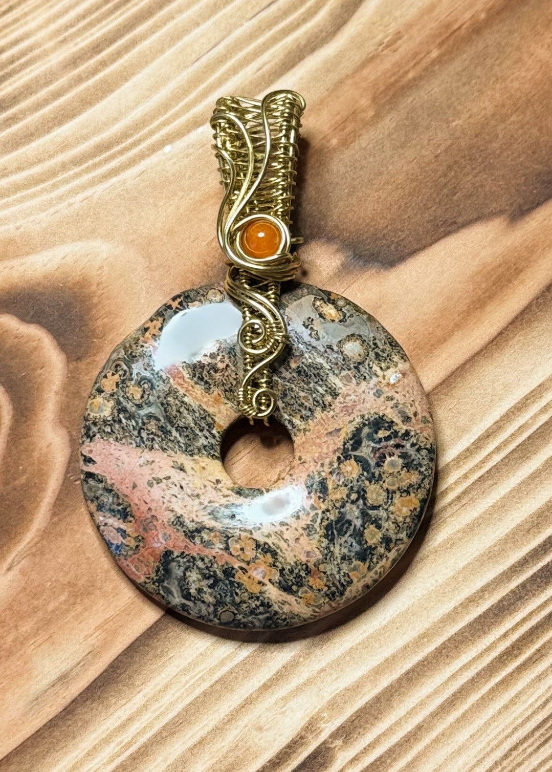Leopard Jasper & Orange Agate in Brass