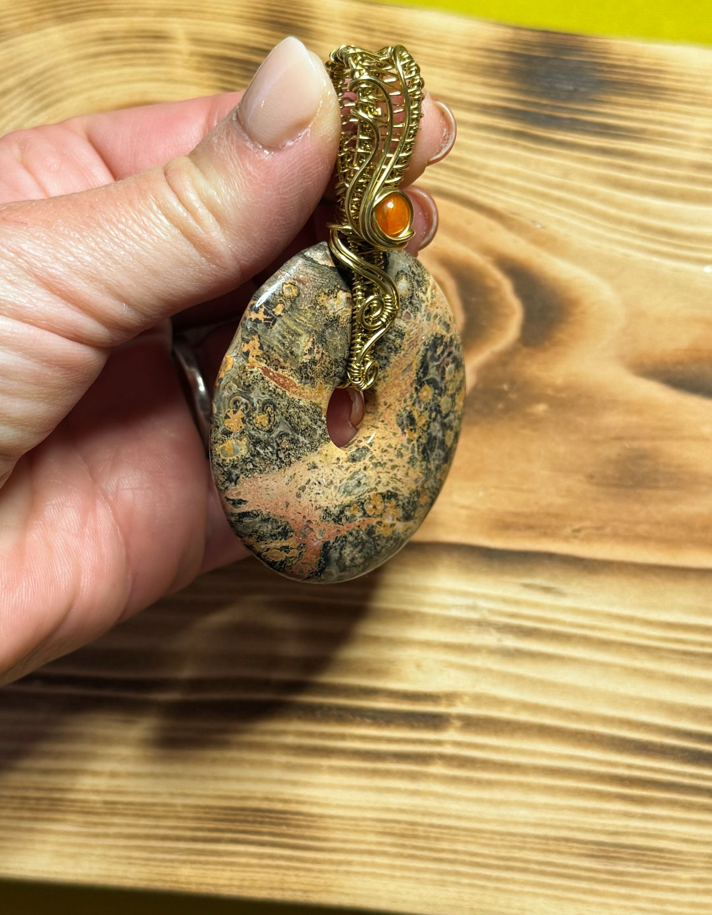 Leopard Jasper & Orange Agate in Brass