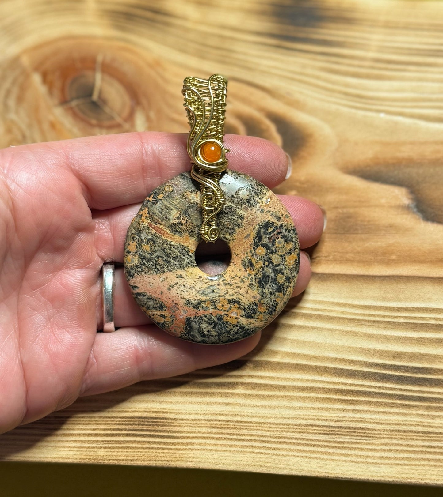 Leopard Jasper & Orange Agate in Brass