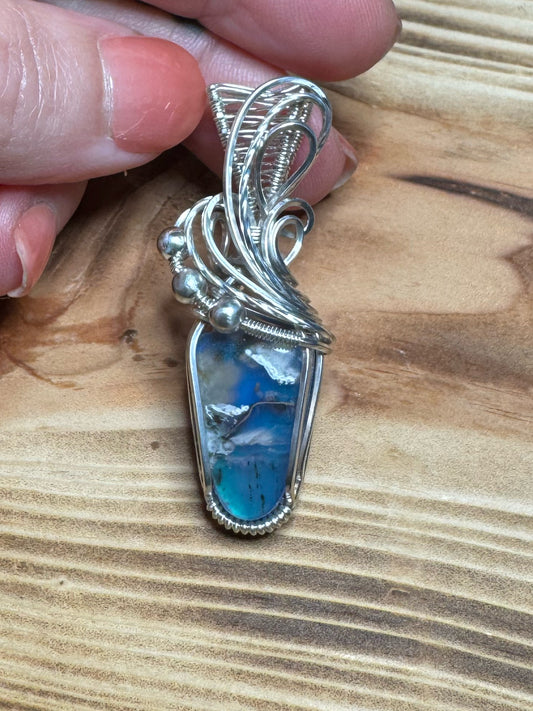 Chrysocolla w/Natural Copper & Aurora Opal in Sterling Silver