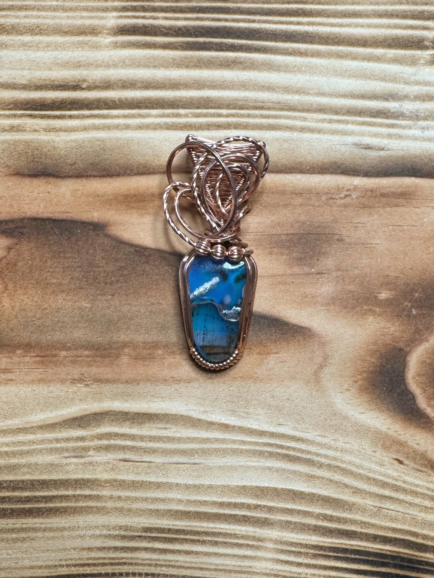 Chrysocolla w/Natural Copper and Aurora Opal in Copper