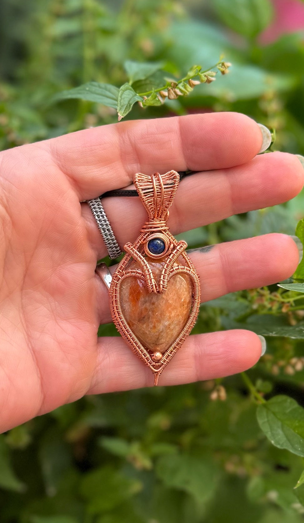 Heart Shaped Orange Calcite & Lapis Lazuli in Copper