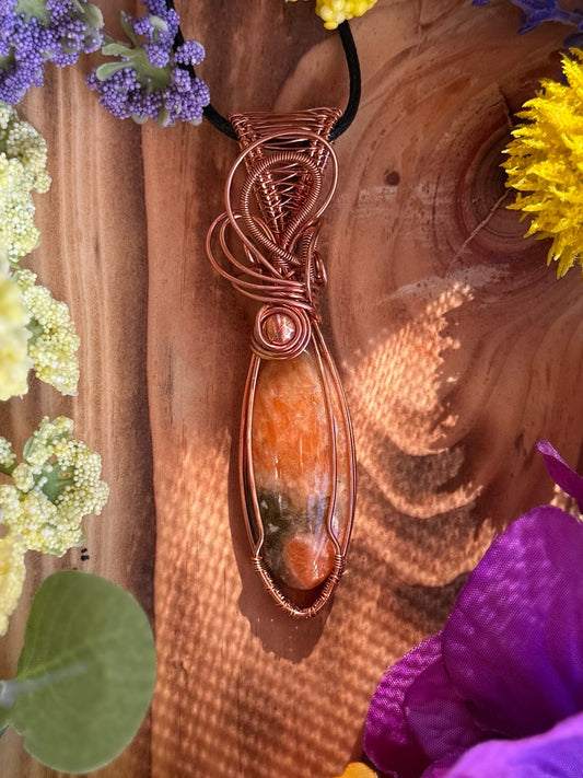 Orange Calcite in Copper
