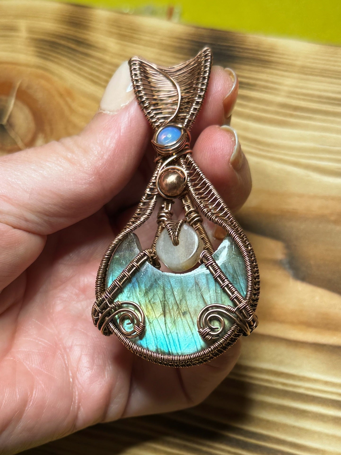 Labradorite, Moonstone & Opalite in Copper