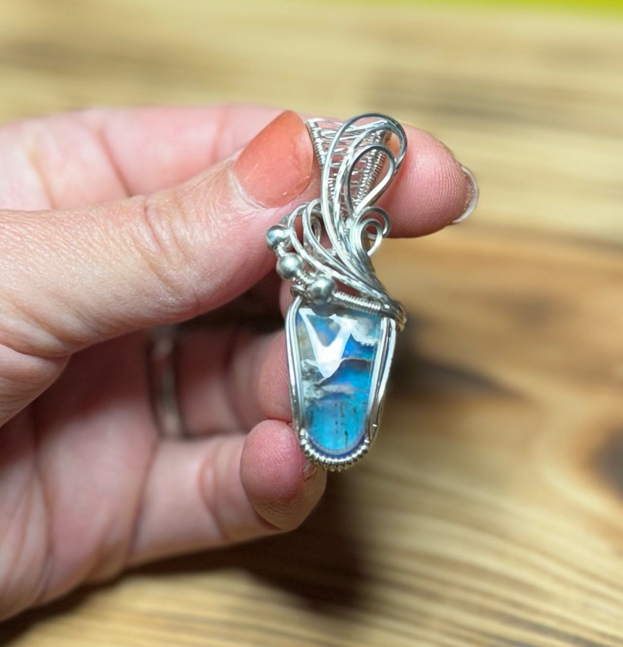 Chrysocolla w/Natural Copper & Aurora Opal in Sterling Silver