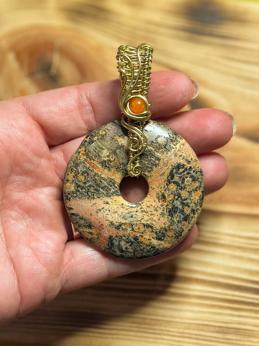 Leopard Jasper & Orange Agate in Brass