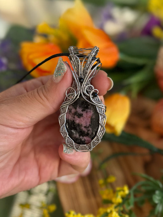 Rhodonite & Black Agate in Stainless Steel