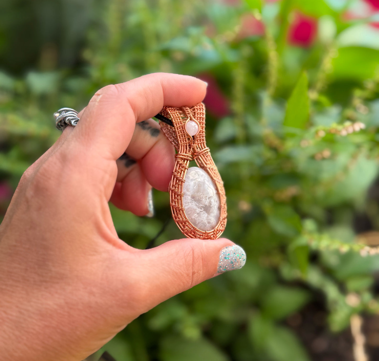Chalcedony & Rose Quartz in Copper